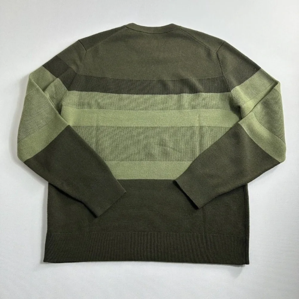 Theory Mens Kamren Striped Crewneck Novo Merino Sweater Green Casual XL